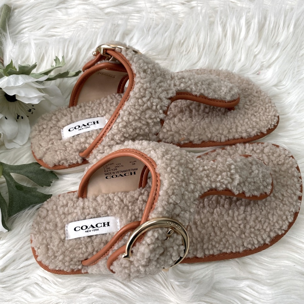 NWT COACH Women's Hollie Cozy T-Strap Slippers - Picture 6 of 11